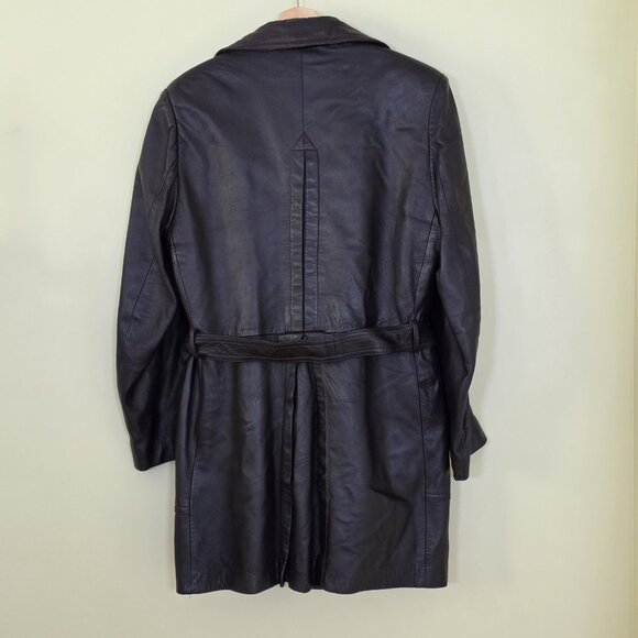 VTG Jeno De Paris Leather Coat Mens 40 Brown Mid Length LS Lined Buttons FLAW - Picture 2 of 16